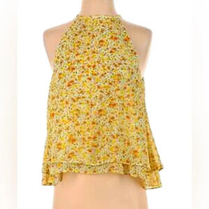 Zara basic yellow floral halter tank sz XS